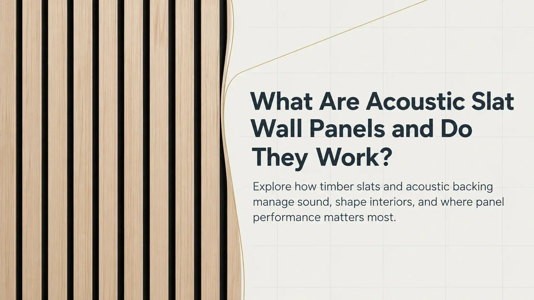  Oak-finish acoustic slat wall panels with black acoustic backing — feature image for the EMU Design guide to acoustic slat wall panels