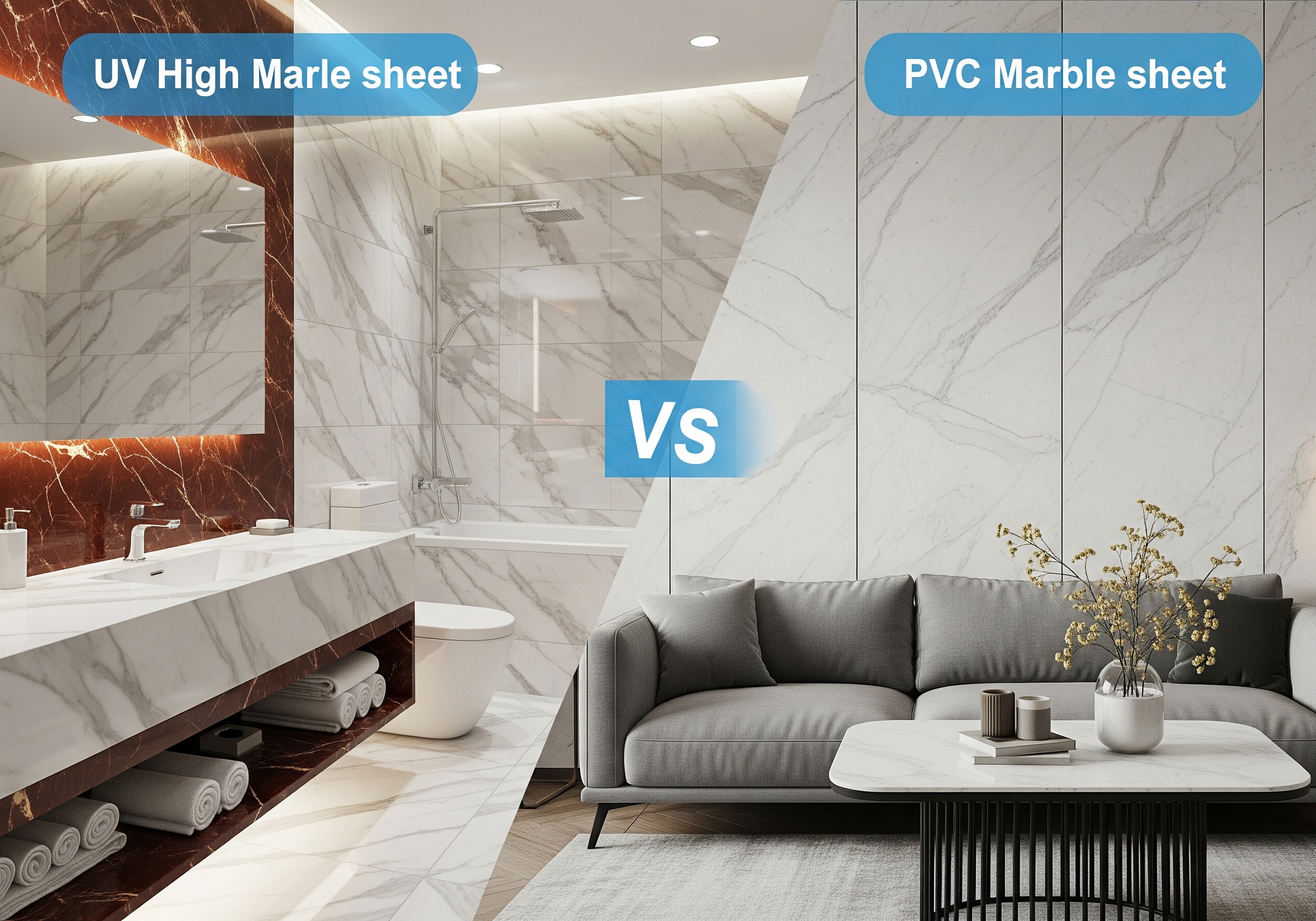UV marble sheets and PVC marble sheets